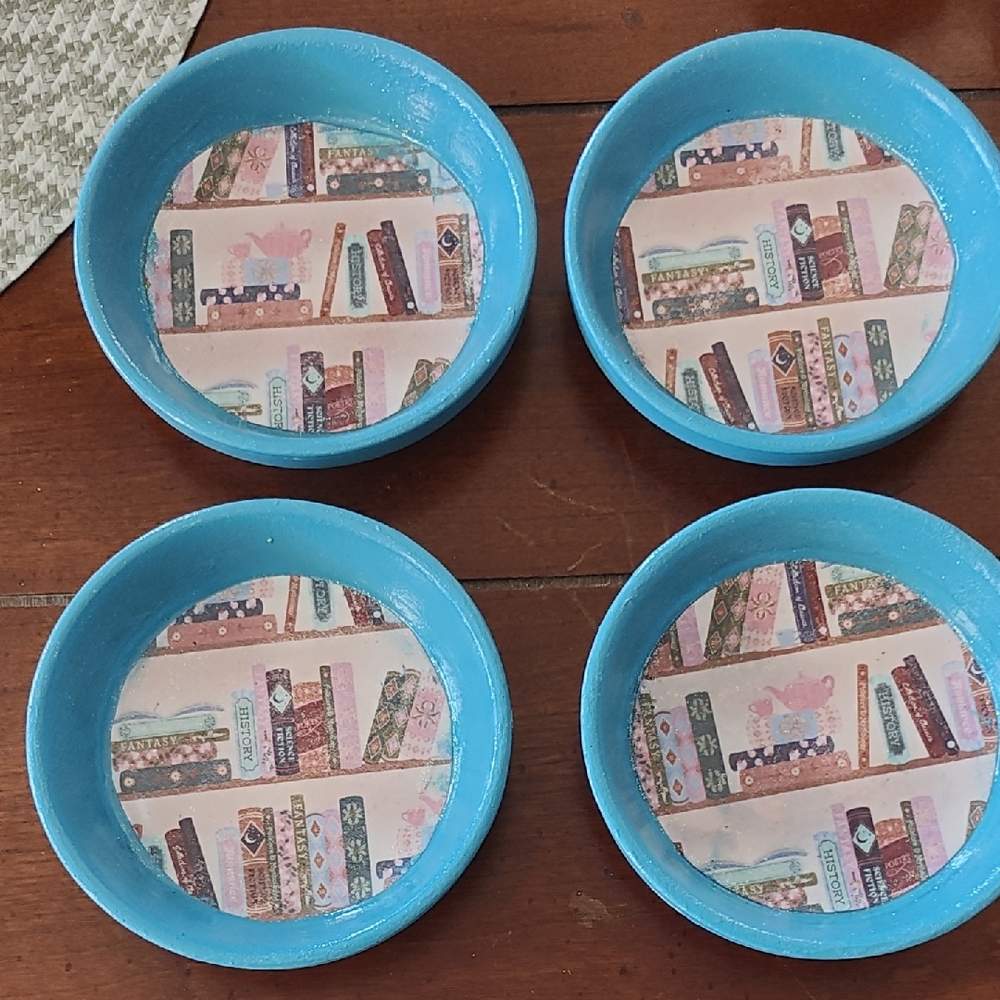 Set of 4 Blue Book-Themed Coasters
